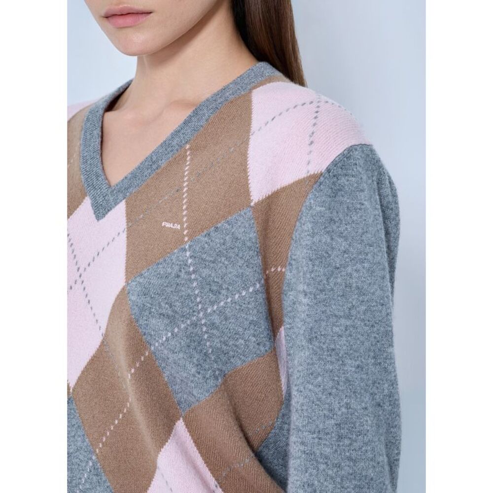 Prada Women Argyle V-Neck Sweater - Picture 5 of 6